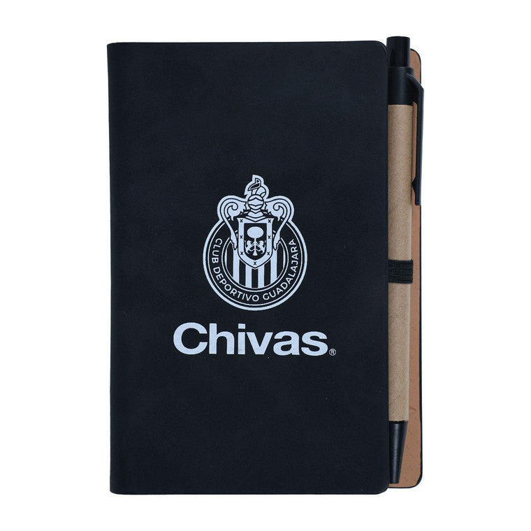Libreta Negra Con Hojas Adheribles Y Bolígrafo Escudo Chivas