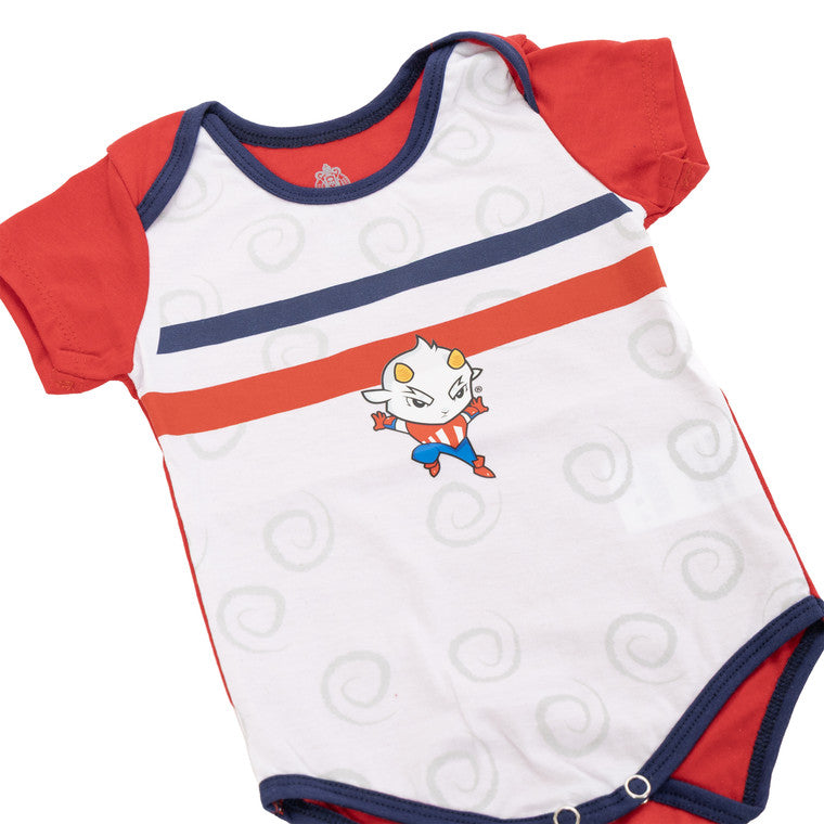 Pañalero Blanco Con Mangas Rojas Garabatos Chivito Para Bebé