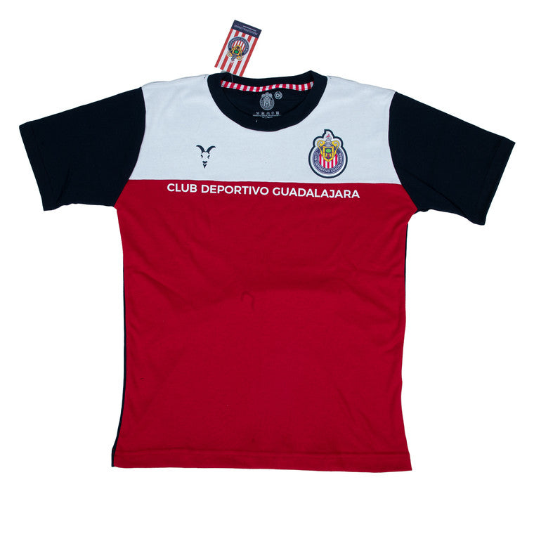 Playera Tricolor Base Roja Escudo Chivas