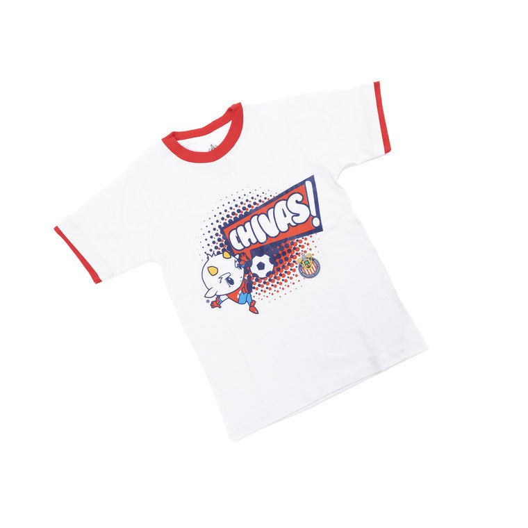 Playera Blanca Chivito Fut Y Escudo Chivas Para Niño