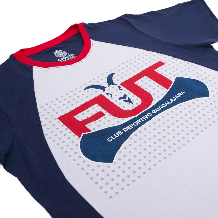 Playera Combinada Blanca Y Azul Fut Chiva Retro