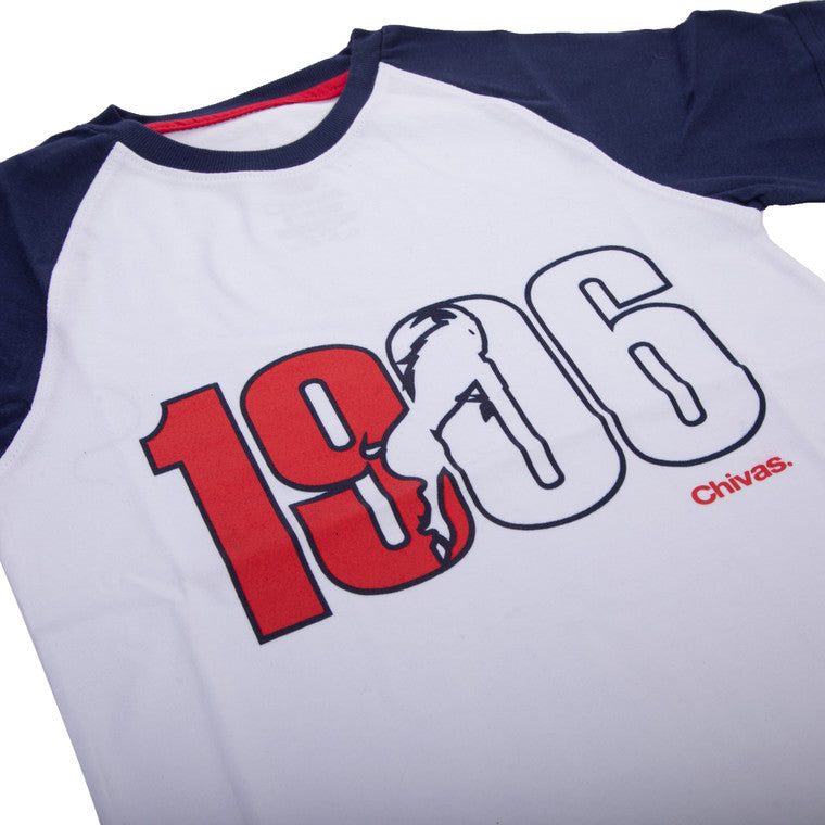 Playera Blanca Mangas Azules 1906 Chivas Para Niño