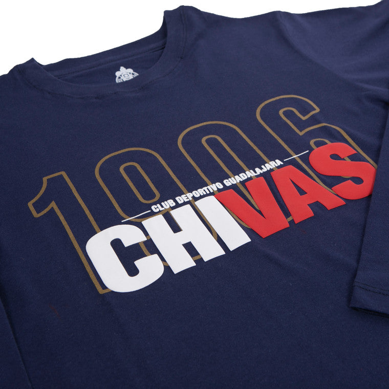Playera Manga Larga Azul 1906 En Oro Chivas