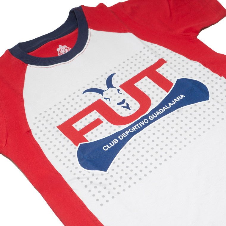 Playera Combinada Blanco Y Rojo Fut Chivas Para Niño