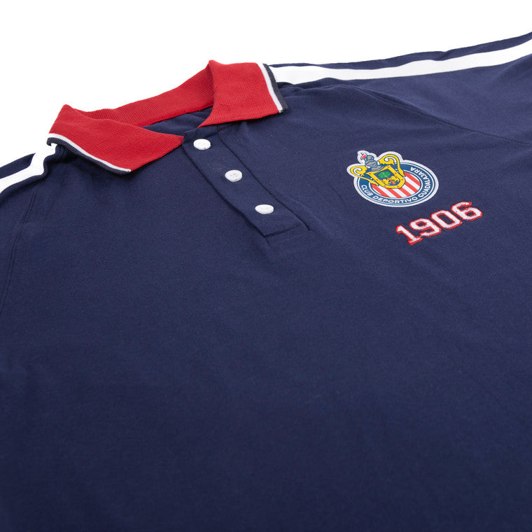 Polo Azul Cuello Cardigan Rojo 1906 Y Escudo Chivas