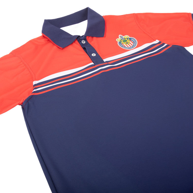 Polo Bicolor Con Rayas Horizontales Y Escudo Chivas