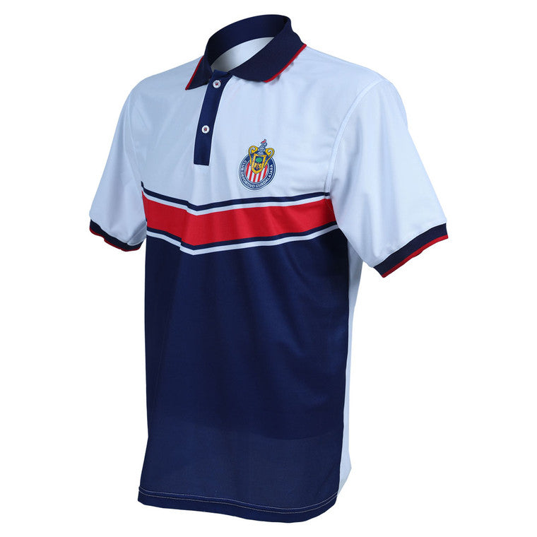 Polo Combinada Blanco Y Azul Franja Roja Escudo Chivas
