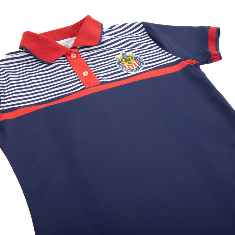 Polo Dama Azul Rayas Horizontales Escudo Chivas