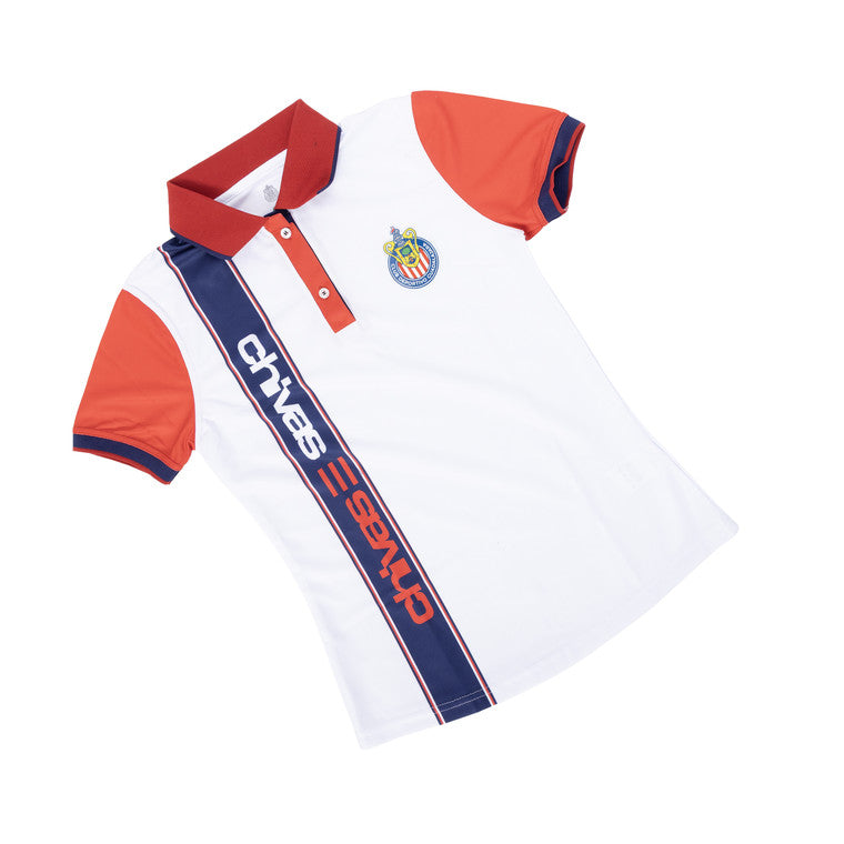Polo Blanca Cuello Y Mangas Rojas Banda Azul Chivas