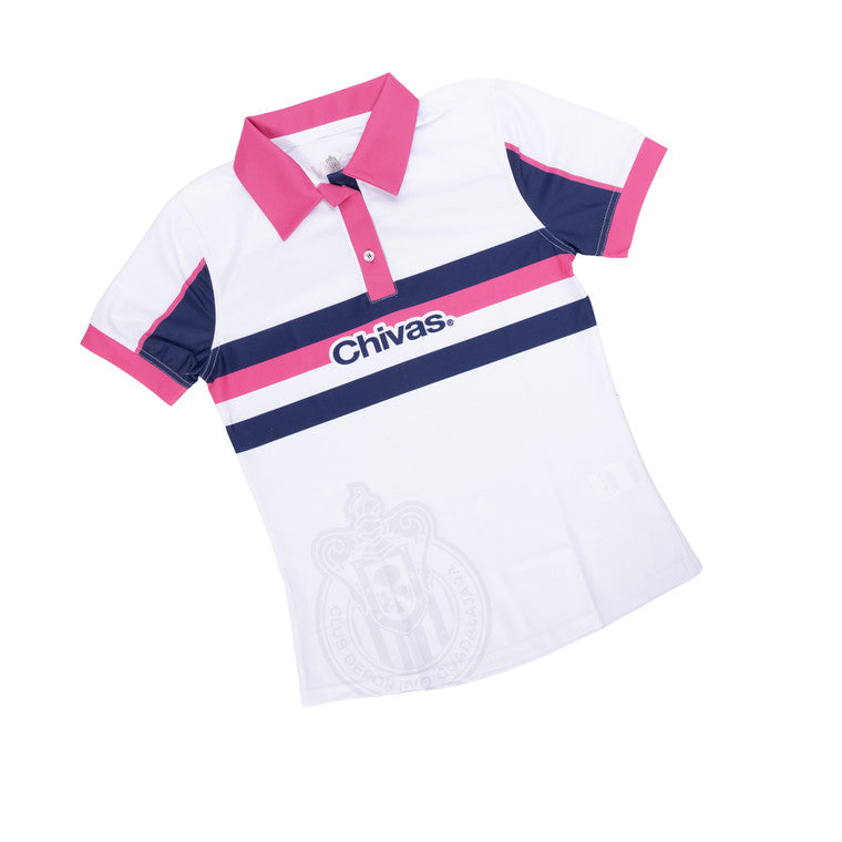 Polo Dama Blanca Franja Azul Chivas