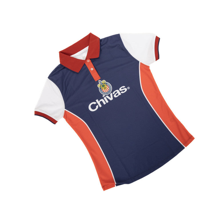 Polo Tricolor Para Dama Chivas Y Escudo