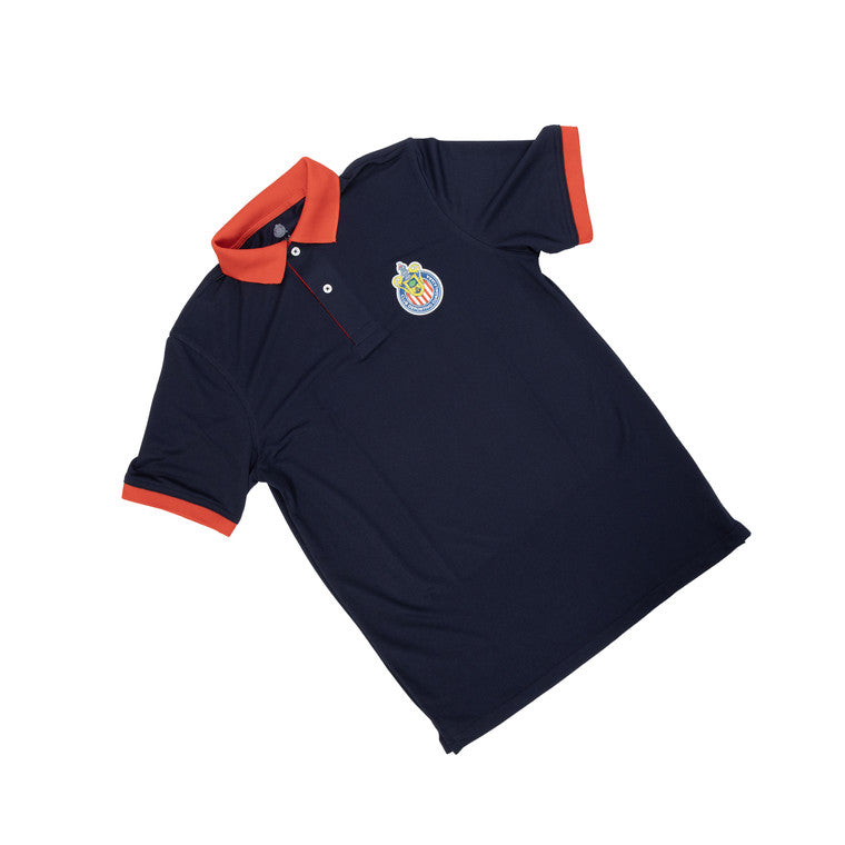 Polo Lisa Azul Con Rojo Escudo Chivas