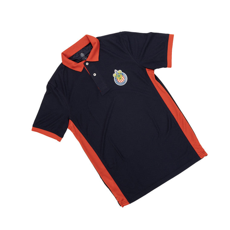 Polo Lisa Azul Con Laterales En Rojo Escudo Chivas