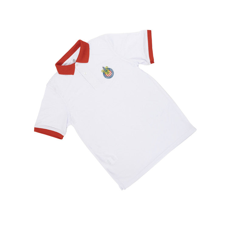 Polo Lisa Blanca Con Rojo Escudo Chivas