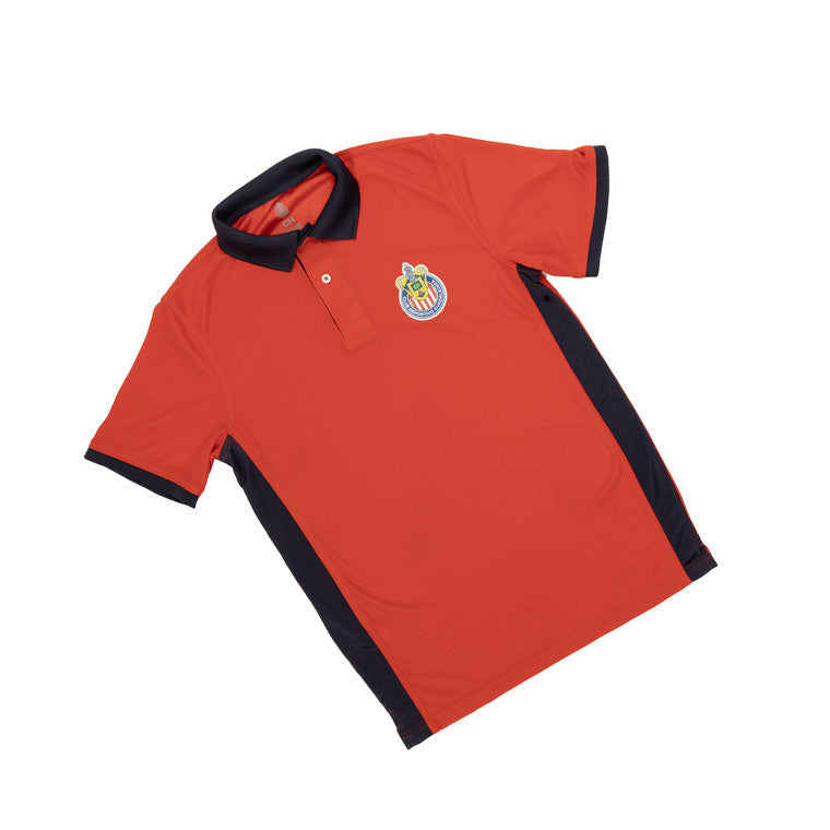 Polo Lisa Roja Con Laterales En Azul Escudo Chivas