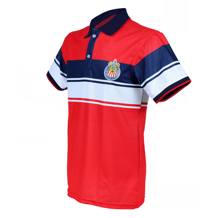 Polo Roja Franjas Frente Y Mangas Escudo Chivas