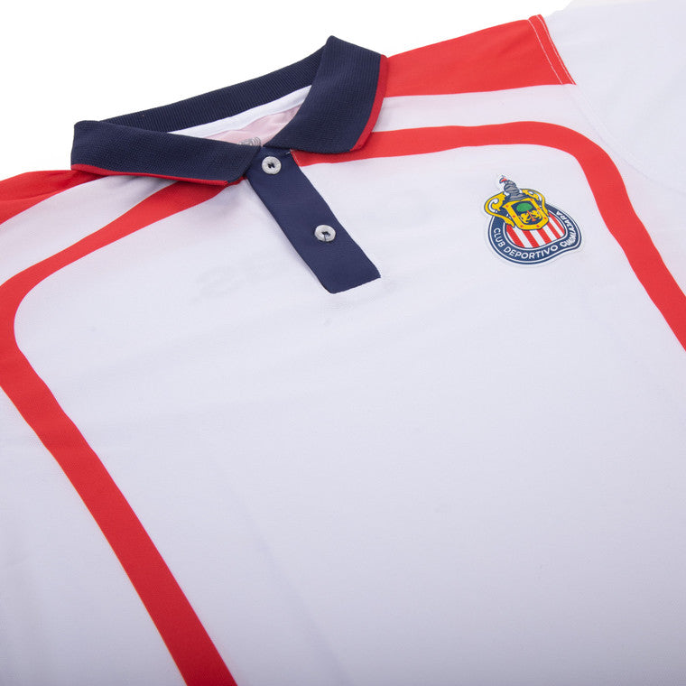 Polo Roji Blanca Cuello Azul Y Escudo Chivas