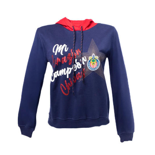 Hoodie Mujer Azul Mi Corazón Chivas - Fanáticos de Chivas
