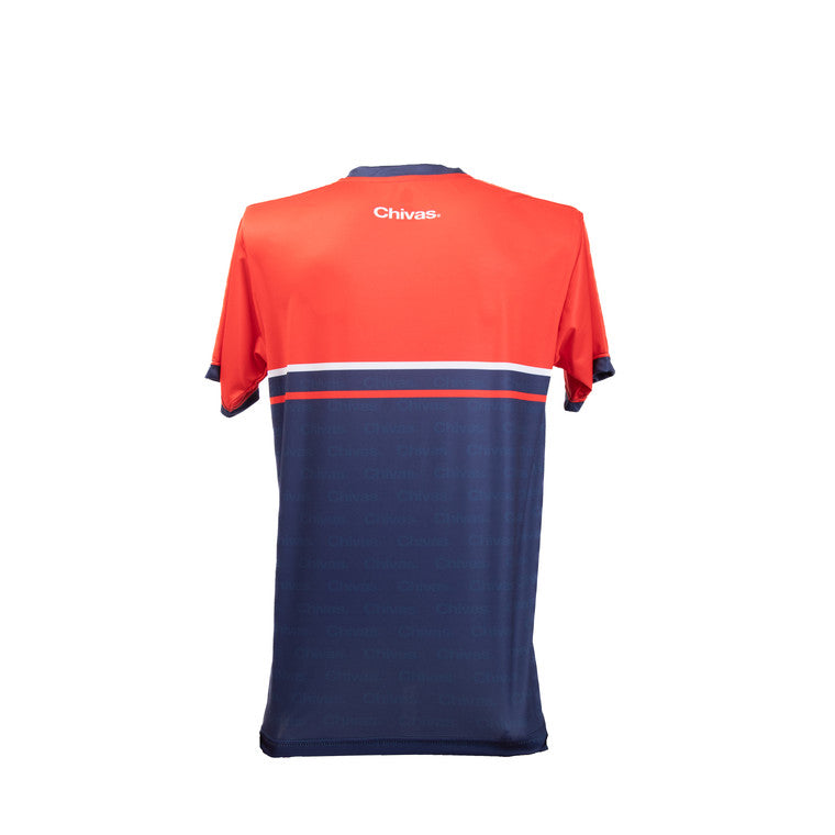 Playera Rojo Con Azul Rayas Horizontales Y Escudo Chivas