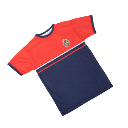 Playera Rojo Con Azul Rayas Horizontales Y Escudo Chivas