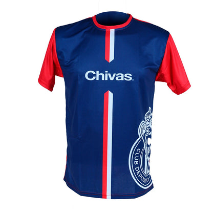 Playera Azul Mangas Rojas Escudo Chivas Lateral