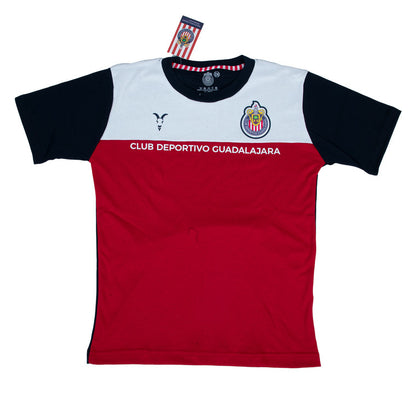 Playera Tricolor Base Roja Escudo Chivas