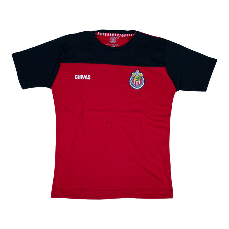 Playera Bicolor Roja Con Azul Escudo Chivas