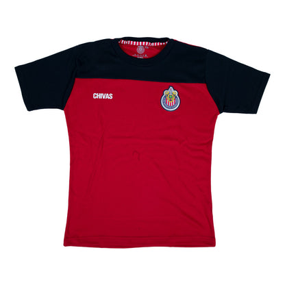 Playera Bicolor Roja Con Azul Escudo Chivas