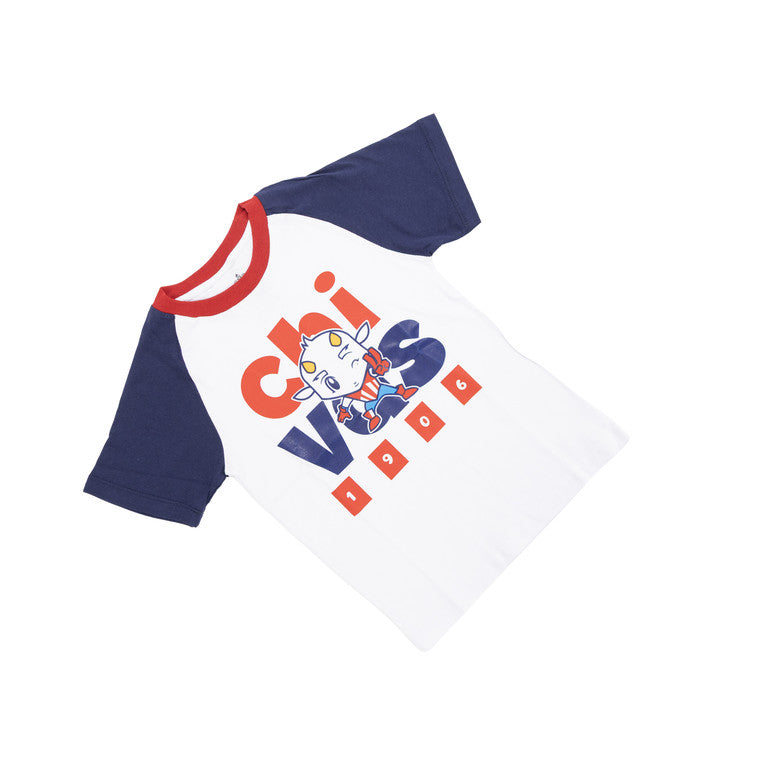 Playera Blanca Con Mangas Azules Chivito Cubos Para Niño