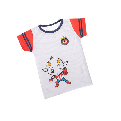 Playera Blanca Mangas Rojas Chivito Y Escudo Para Niño
