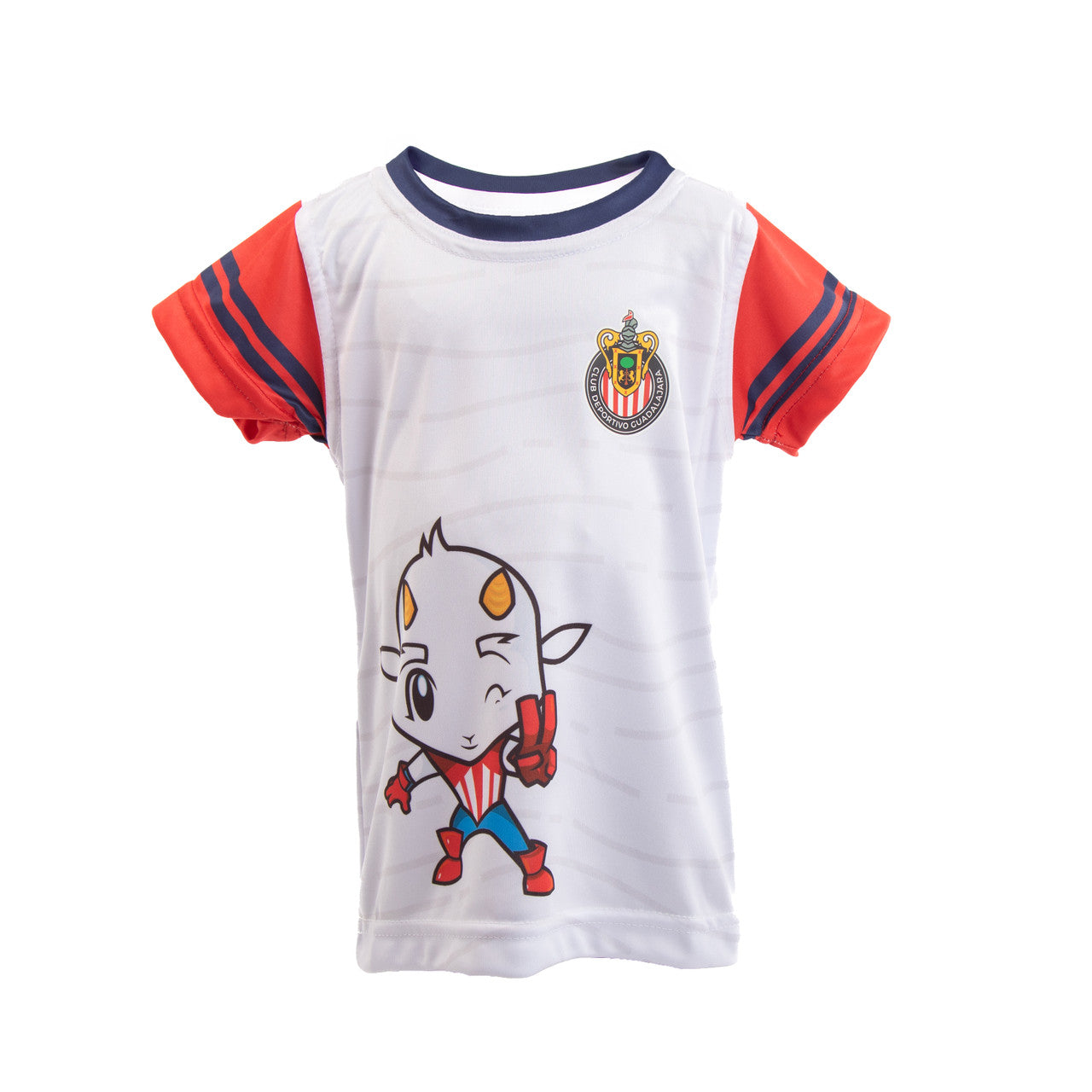 Playera Blanca Mangas Rojas Chivito Y Escudo Para Niño