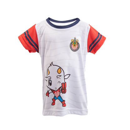 Playera Blanca Mangas Rojas Chivito Y Escudo Para Niño