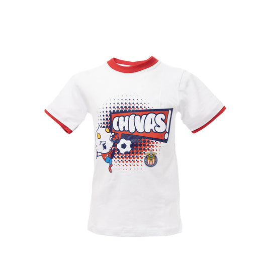 Playera Blanca Chivito Fut Y Escudo Chivas Para Niño