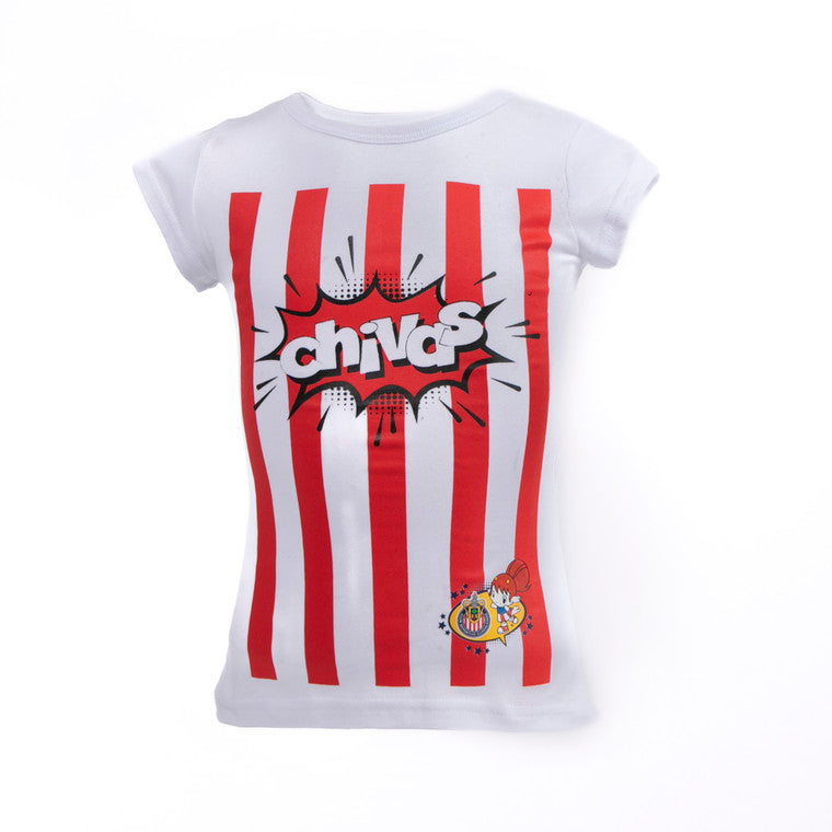 Playera Blanca Rayas Chivas Para Niña