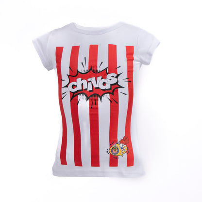 Playera Blanca Rayas Chivas Para Niña