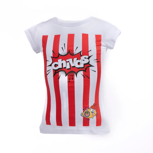 Playera Blanca Rayas Chivas Para Niña