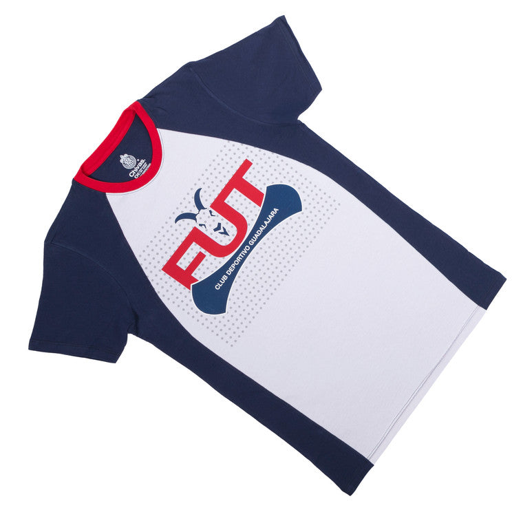 Playera Combinada Blanca Y Azul Fut Chiva Retro
