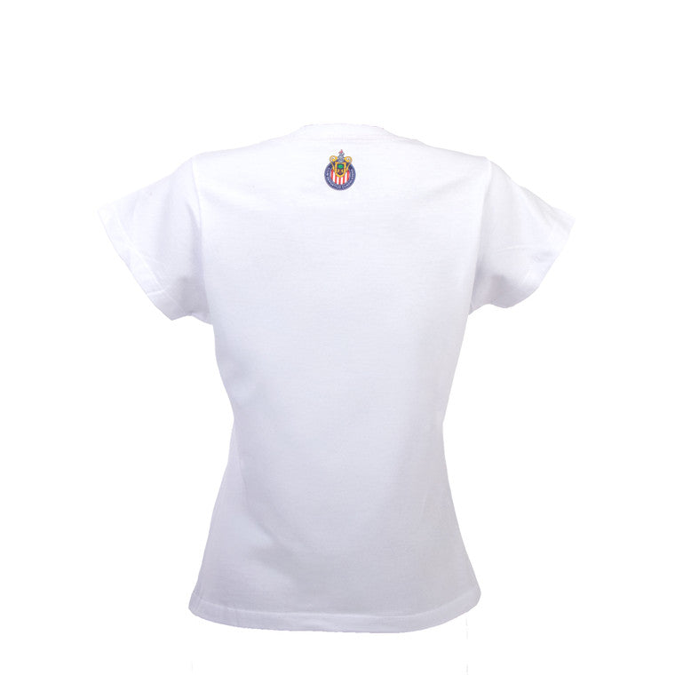 Playera Blanca Para Mujer Textura Oro Palabra Chivas