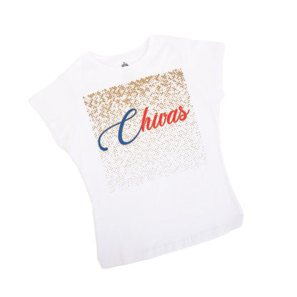 Playera Blanca Para Mujer Textura Oro Palabra Chivas