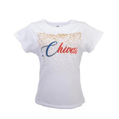 Playera Blanca Para Mujer Textura Oro Palabra Chivas