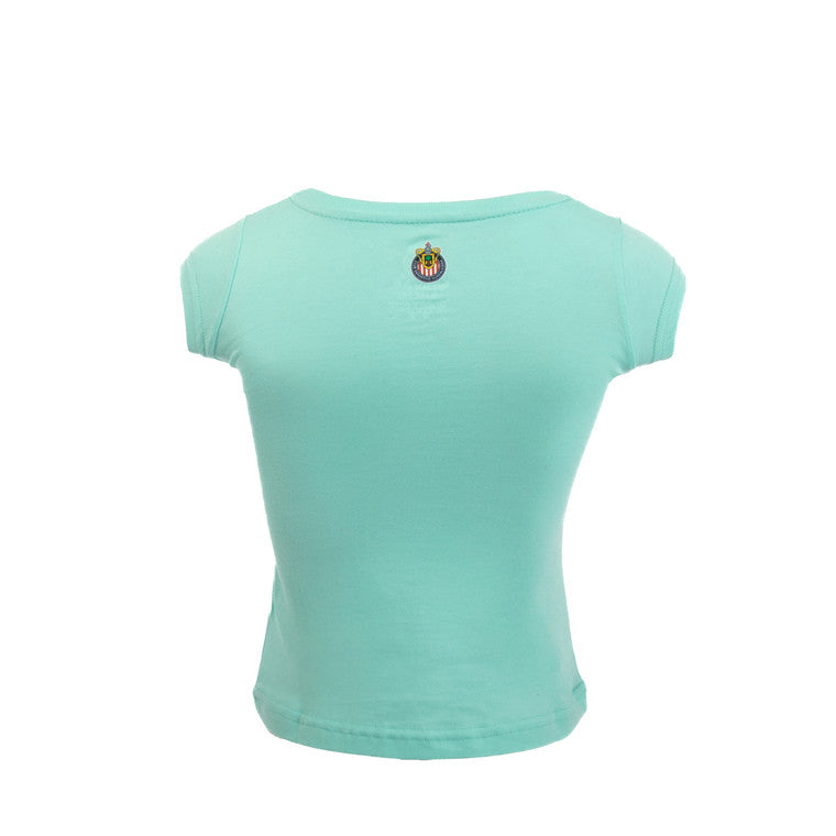 Playera Pistache Pedrería Palabra Chivas Para Niña