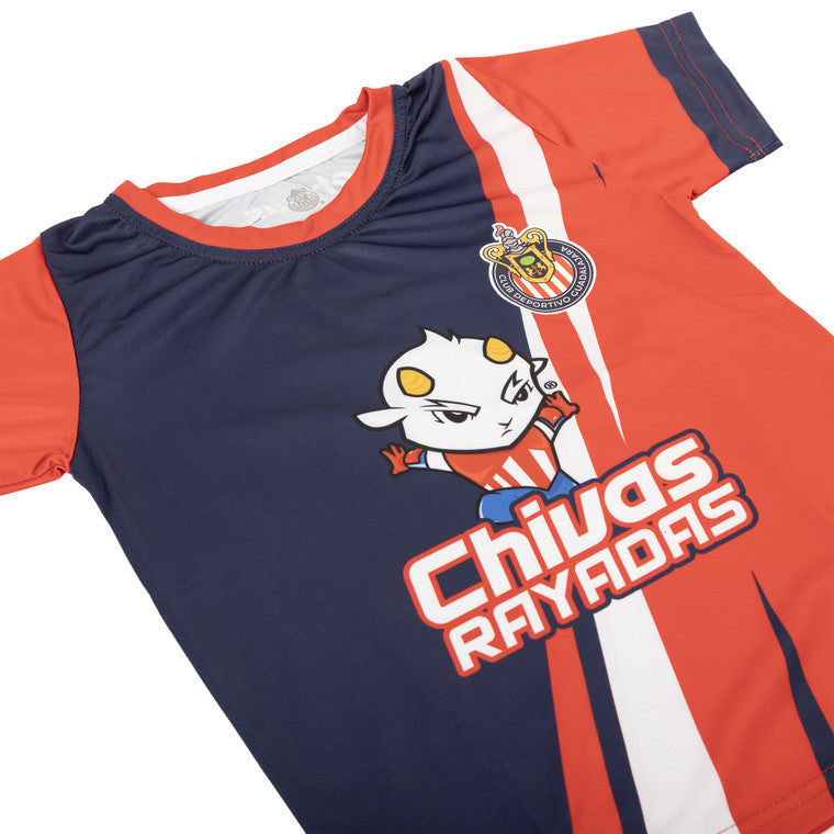 Playera Roja Con Azul Chivito Chivas Rayadas