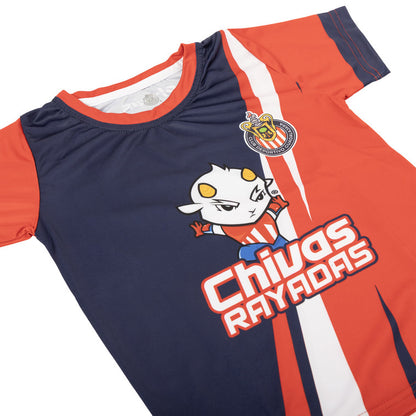 Playera Roja Con Azul Chivito Chivas Rayadas