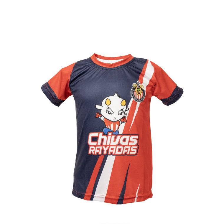 Playera Roja Con Azul Chivito Chivas Rayadas