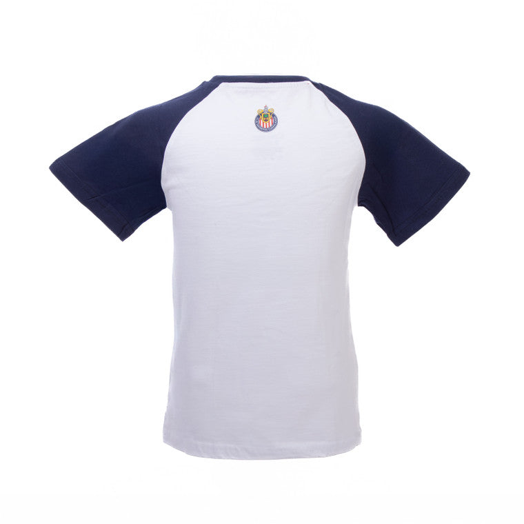 Playera Blanca Mangas Azules 1906 Chivas Para Niño