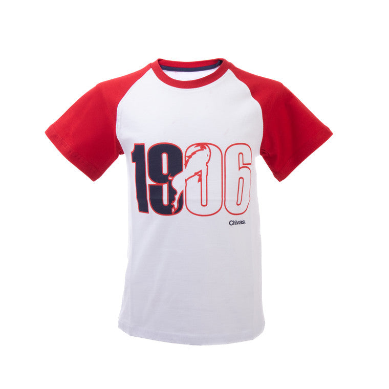 Playera Blanca Mangas Rojas 1906 Chivas Para Niño