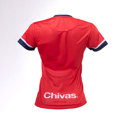 Playera Mujer Roja Rayas Horizontales Escudo Chivas