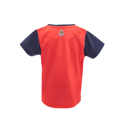 Playera Bebés Roja Figuras Mangas Azules