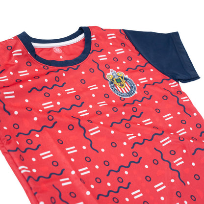 Playera Niño Roja Figuras Mangas Azules