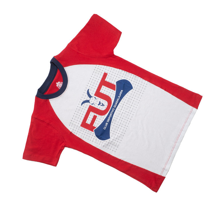Playera Combinada Blanco Y Rojo Fut Chivas Para Niño